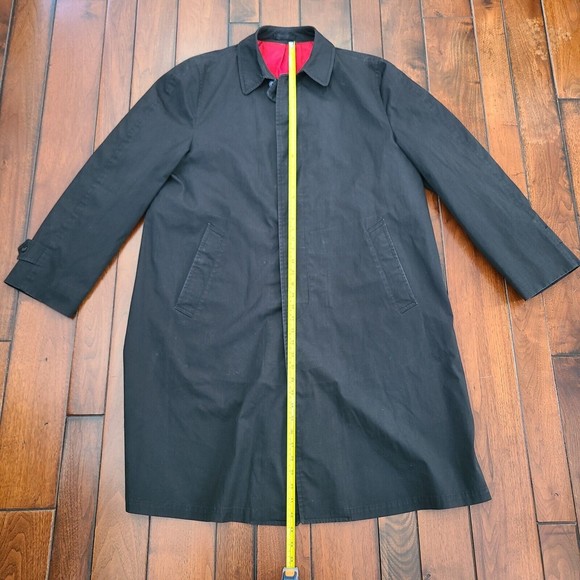 VTG London Fog Maincoats Black Trench Coat Calibere Cloth Reeves Men's 42 Long - Picture 7 of 10